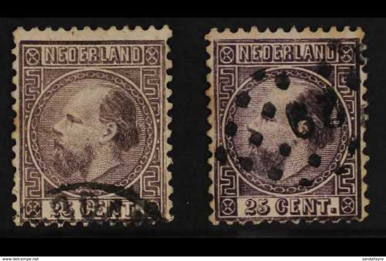 1867-69  25c Purple William III, Both Die I And Die II, SG 15 And SG 21, Good Used. (2 Stamps) For More Images, Please V - Autres & Non Classés