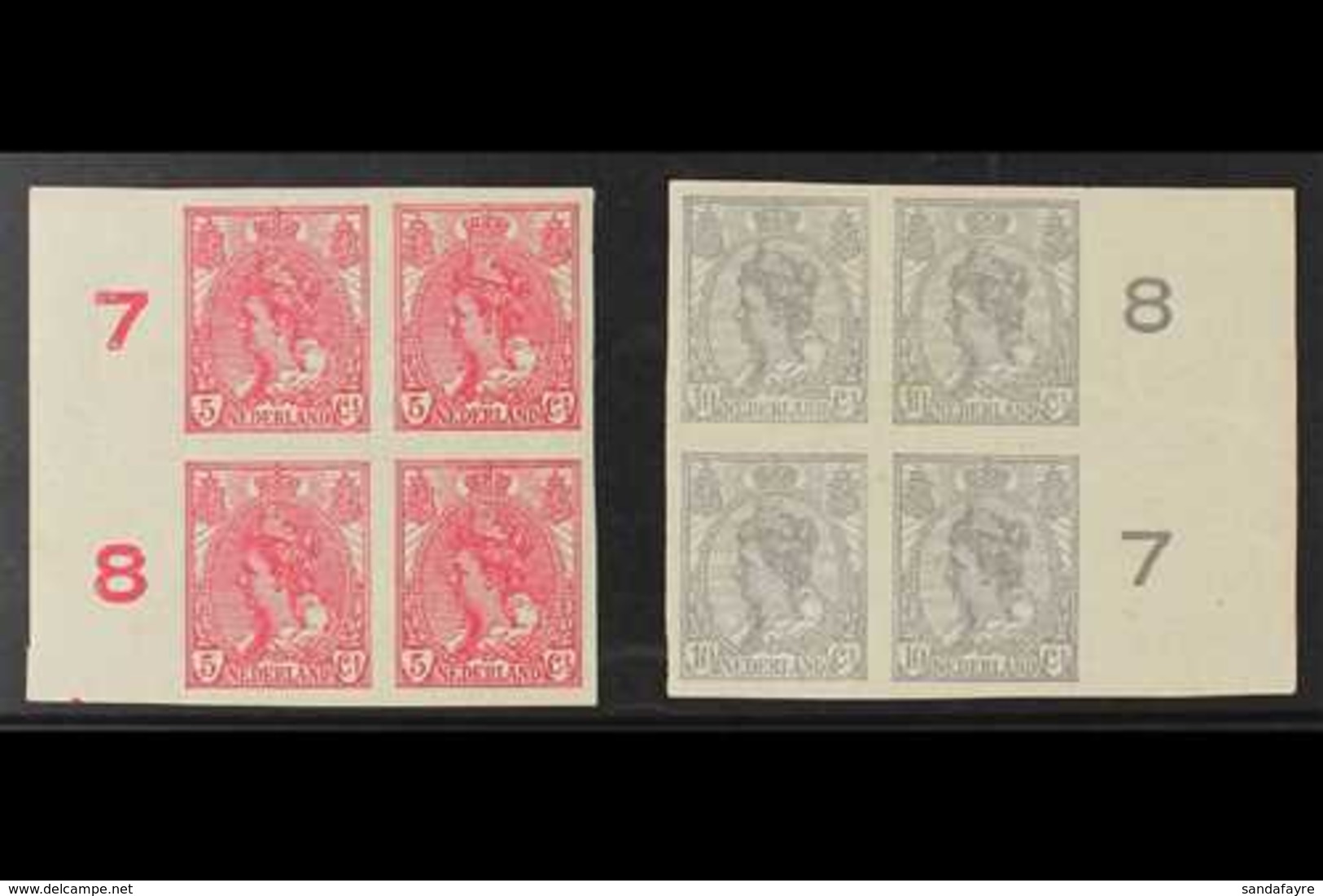 1923  5c Bright Rose And 10c Pale Grey Imperf, SG 246/247, Each In Never Hinged Mint Marginal Blocks Of Four. (2 Blocks, - Autres & Non Classés