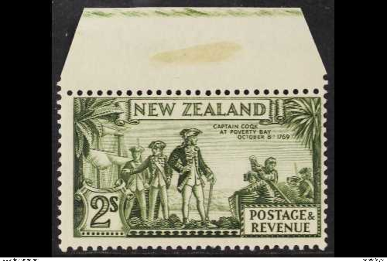 1936-42  2s Olive-green, Perf 13½ X 14, With "CAPTAIN COQK" Variety, SG 589ca, Never Hinged Mint, Hinged On Selvedge Onl - Andere & Zonder Classificatie