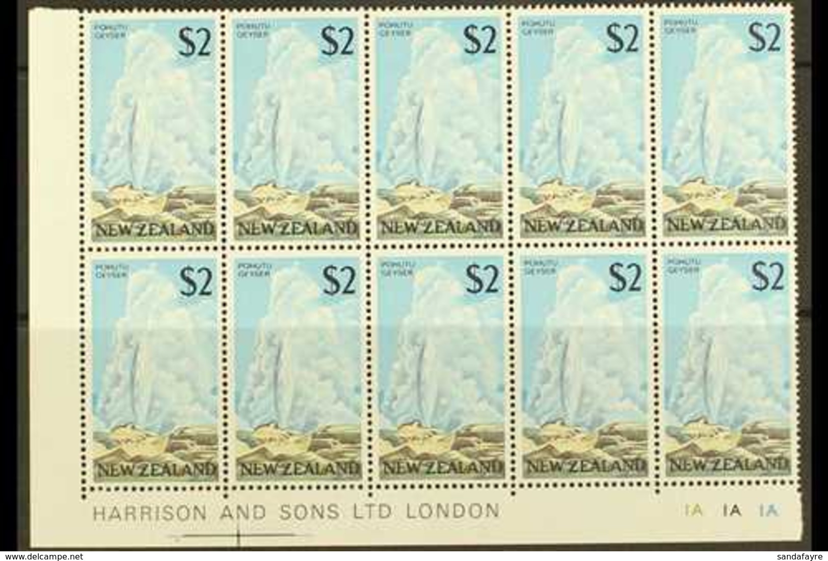 1967-70  $2 Geyser, SG 879, Lower Left Corner Imprint/plate Number Block Of Ten (5 X 2), Never Hinged Mint. For More Ima - Other & Unclassified