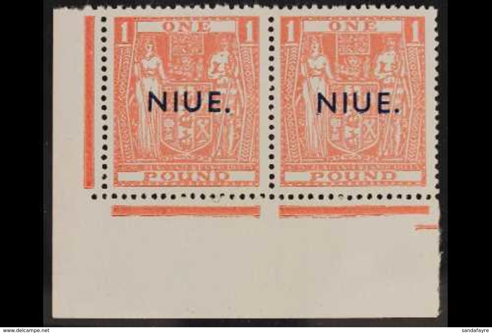 POSTAL FISCAL  1942 £1 Pink, SG 86, Marginal CORNER PAIR Never Hinged Mint. For More Images, Please Visit Http://www.san - Niue