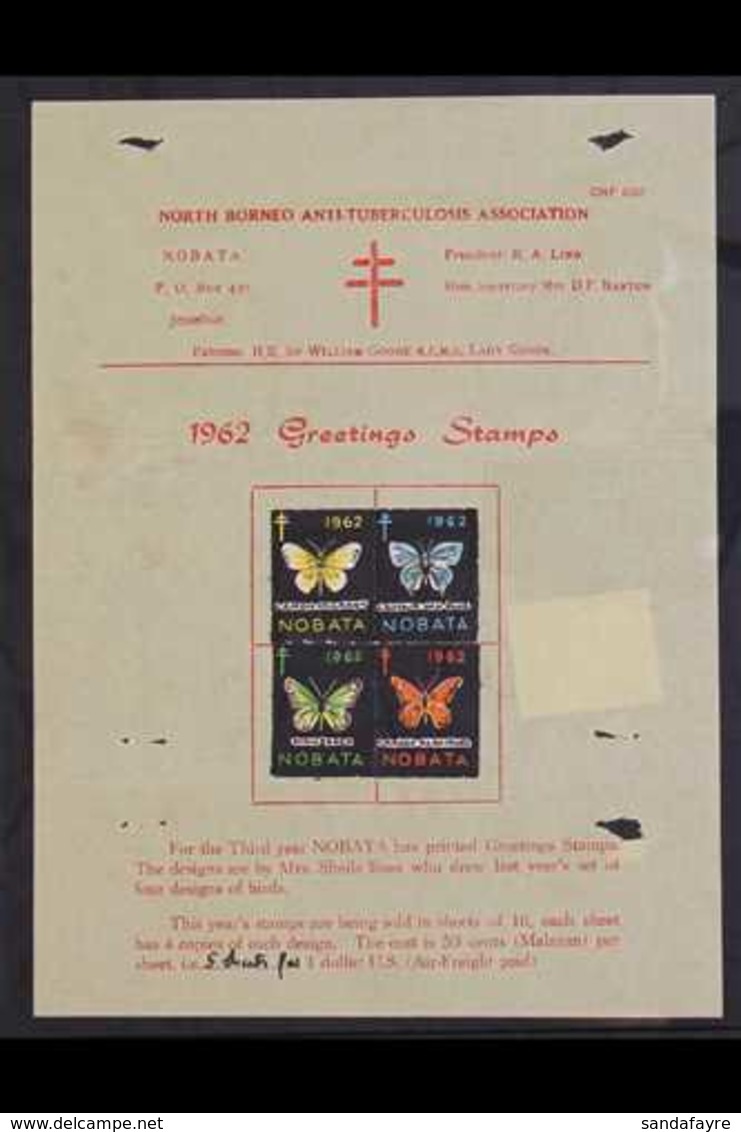1962  Circular Advertising The 1962 Anti-Tuberculosis Association, Greetings Stamps Set Of 4, Depicting Butterflies, Fra - Bornéo Du Nord (...-1963)