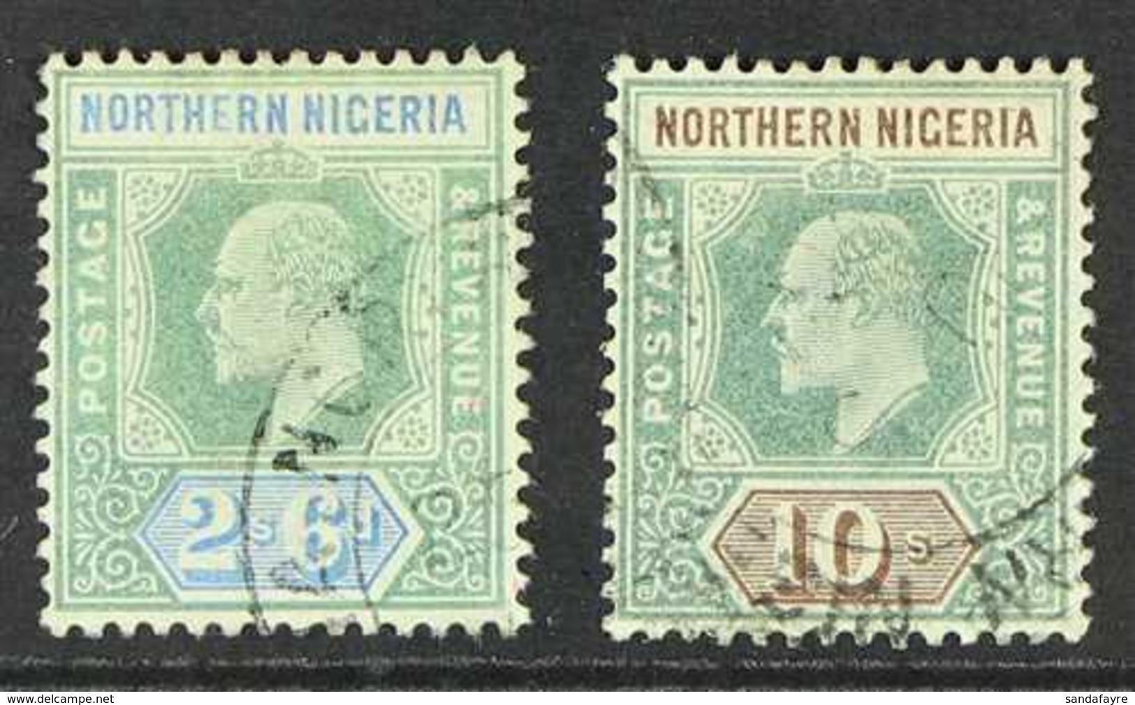 1902  2s6d Green & Ultramarine And 10s Green & Brown Top Values, SG 17/18, Fine Cds Used. (2 Stamps) For More Images, Pl - Nigeria (...-1960)