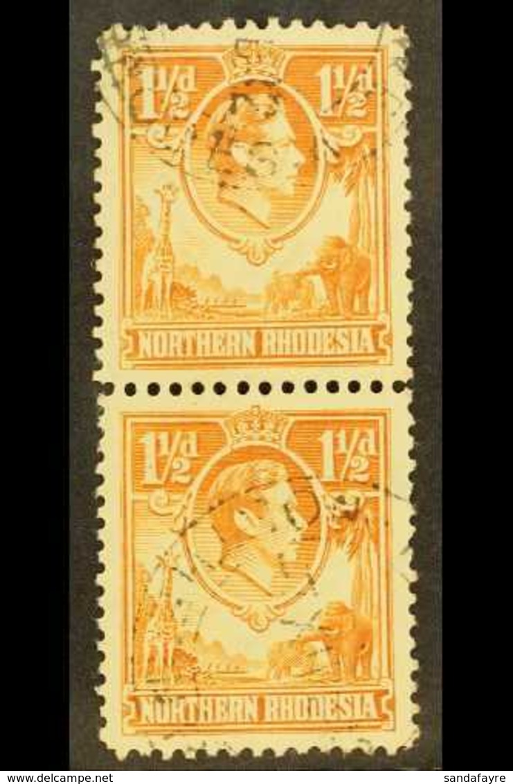 1938-52  1½d Yellow-brown, TICK BIRD FLAW In Vertical Pair With Normal, SG 30b, Very Fine Used. For More Images, Please  - Rhodésie Du Nord (...-1963)