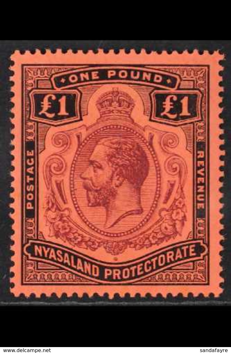 1913  £1 Purple And Black On Red, SG 98, Very Fine Mint. For More Images, Please Visit Http://www.sandafayre.com/itemdet - Nyassaland (1907-1953)