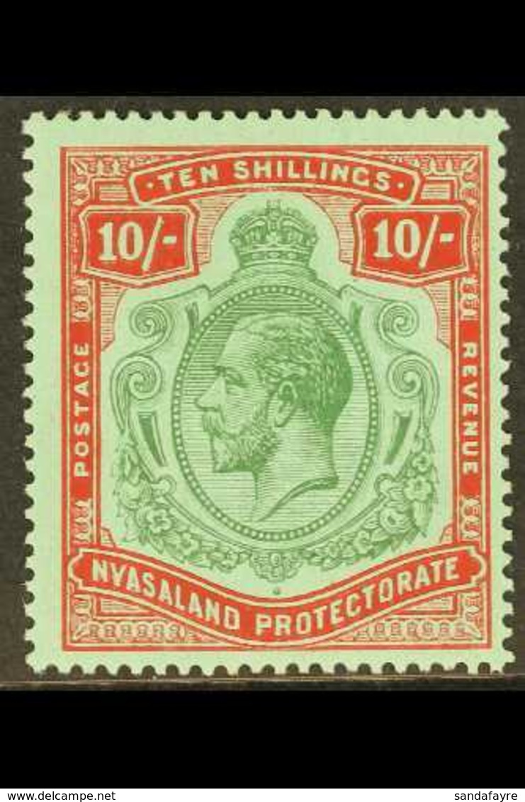 1913-21  10s Green And Deep Scarlet On Green, SG 96e, Very Fine Mint. For More Images, Please Visit Http://www.sandafayr - Nyasaland (1907-1953)