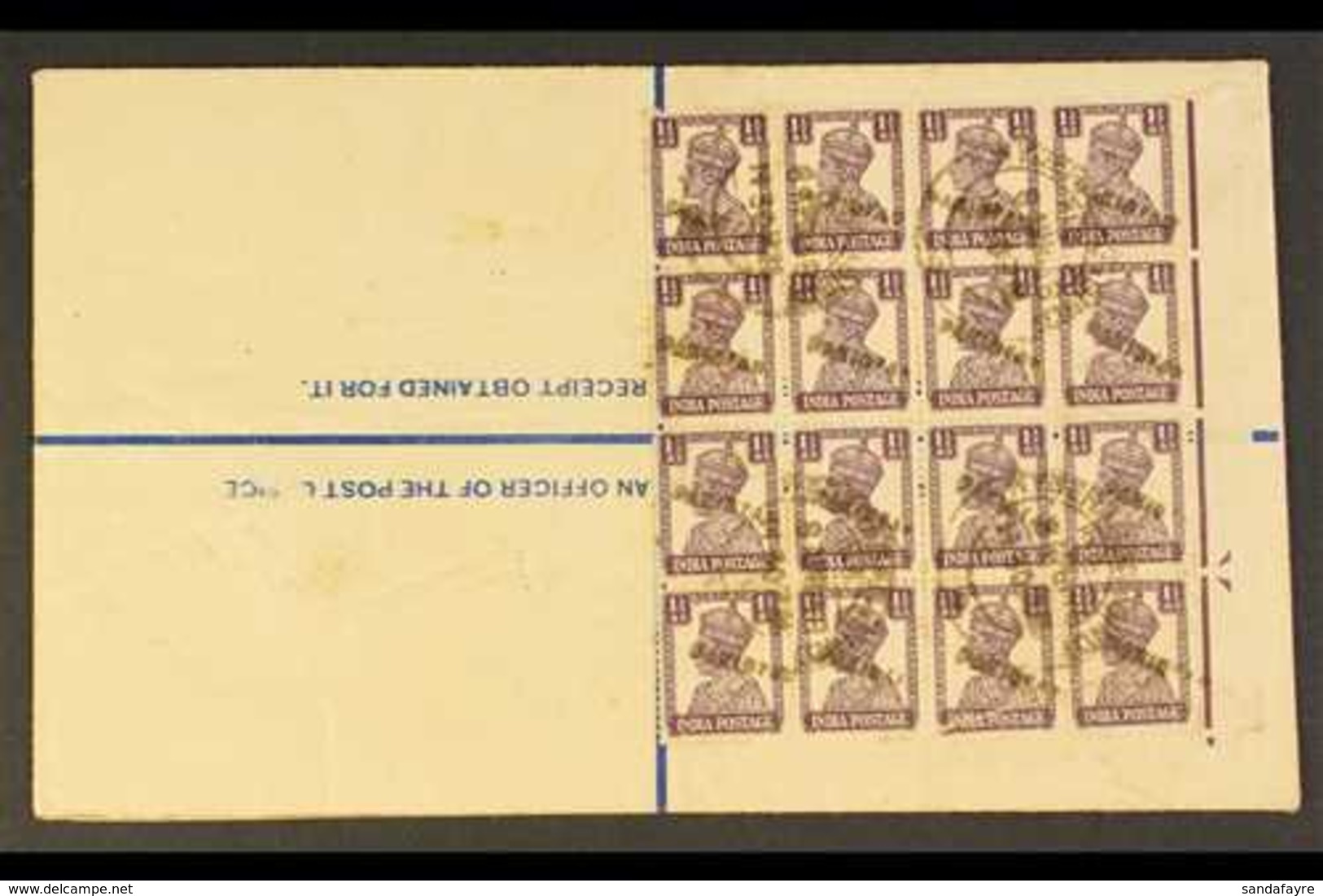 1948  (8 Apr) 4½a Registered Stationery Env Bearing A Spectacular Block Of Sixteen 1½a Stamps "PAKISTAN" Handstamps As A - Pakistan