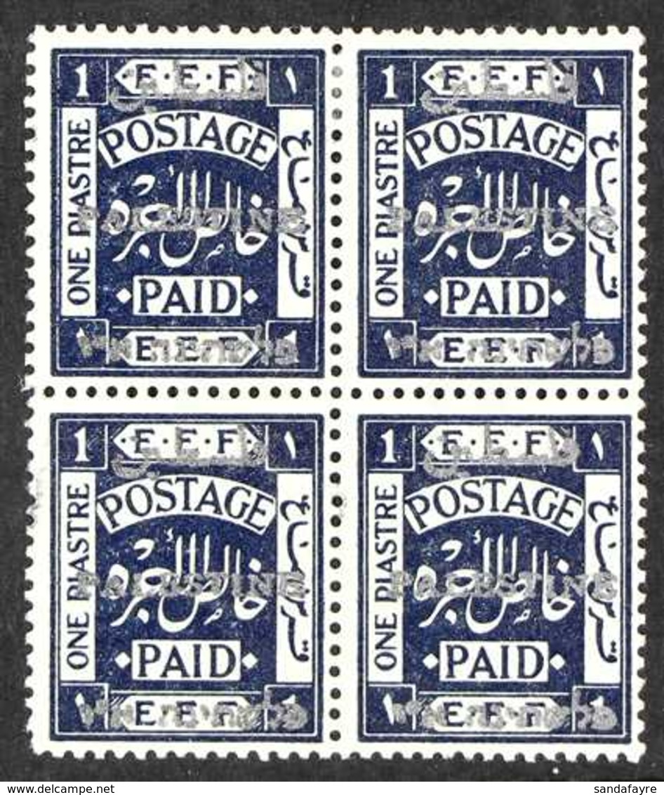 1920-1  1p Deep Indigo, 10mm Arabic Inscription, Perf.15x14, SG 35, Fine Mint Block Of 4, Small Gum Thin On One Stamp. R - Palestine