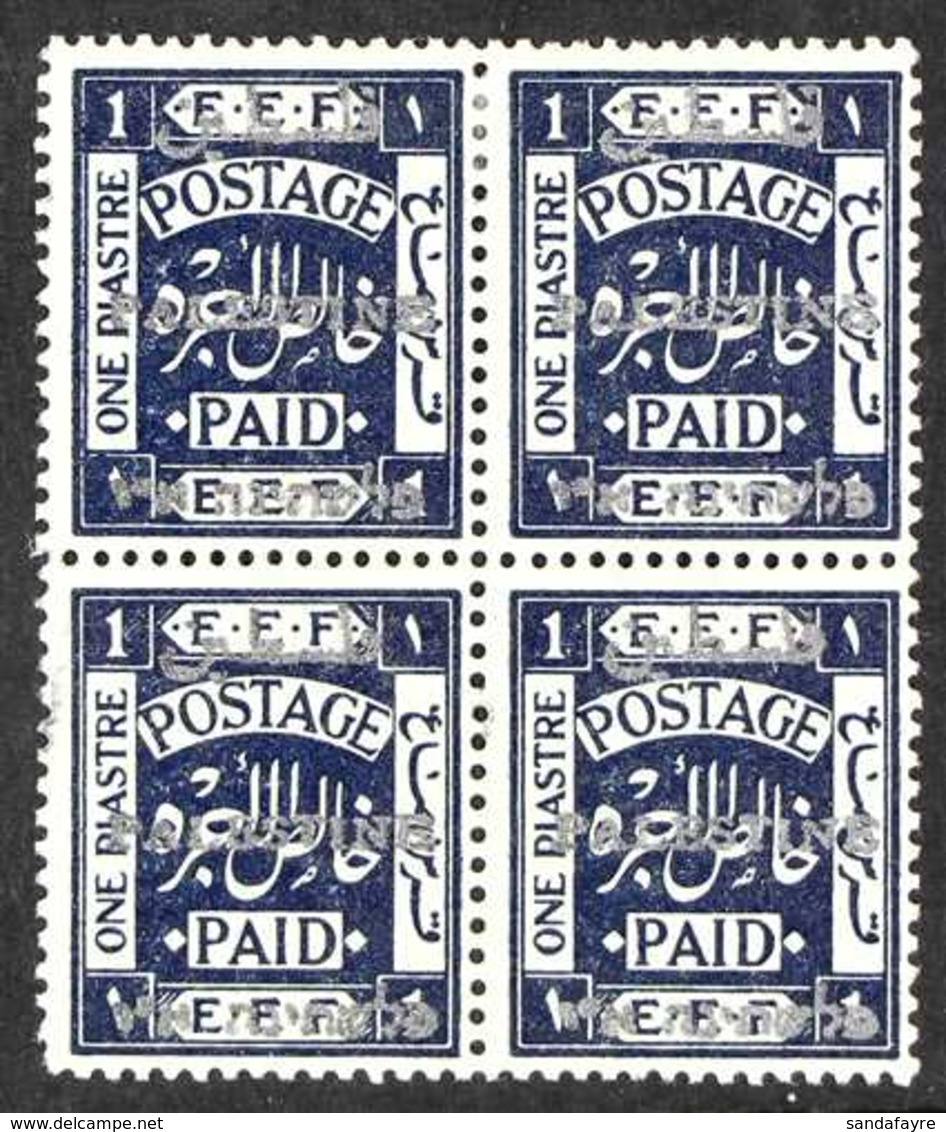 1920-1  1p Deep Indigo, 10mm Arabic Inscription, Perf.15x14, SG 35, Fine Mint Block Of 4, Small Gum Thin On One Stamp. R - Palestina