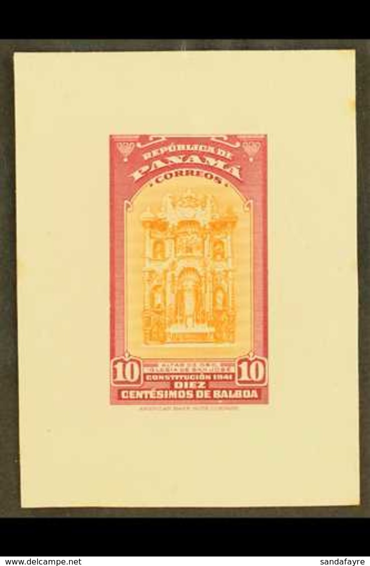 1942  10c Orange And Carmine Golden Altar (as SG 412, Scott 346) - An American Bank Note Company DIE PROOF On Card, Over - Panama