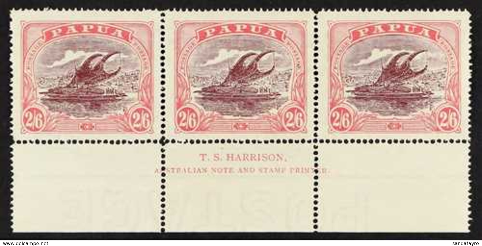 1916-31  2s6d Maroon & Bright Pink, SG 103a, Very Fine Mint Lower Marginal Horizontal Full 'T.S. HARRISON' IMPRINT STRIP - Papua-Neuguinea