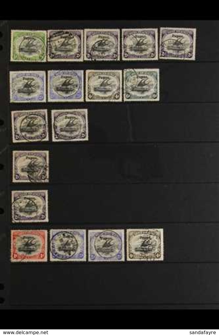 1906  Large "Papua" Overprinted Lakatoi Issues, A Range Of Postmarks Incl. Port Moresby Cds (9, Incl. 4d Vertical), Buna - Papua-Neuguinea