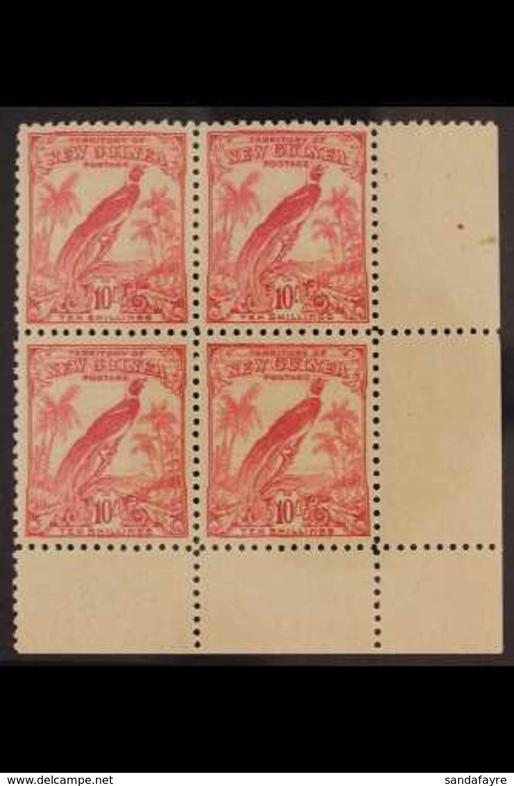 1932  10s Pink (no Dates) Bird Of Paradise, SG 202, Superb Never Hinged Mint Corner Block Of 4. For More Images, Please  - Papoea-Nieuw-Guinea
