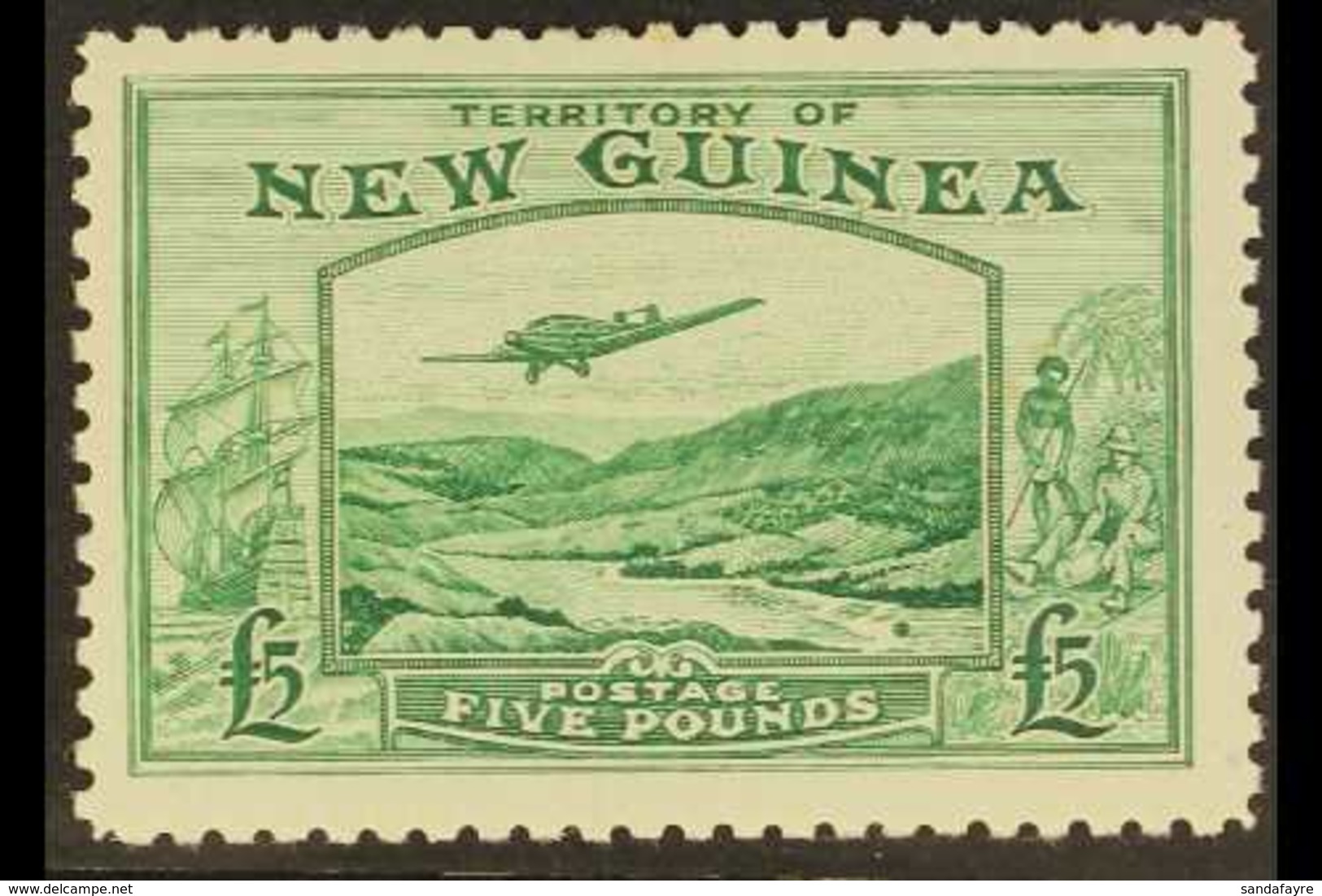 1935  £5 Emerald Green Air Bulolo Goldfields, SG 205, Fine Mint, Lovely Fresh Colour. For More Images, Please Visit Http - Papoea-Nieuw-Guinea