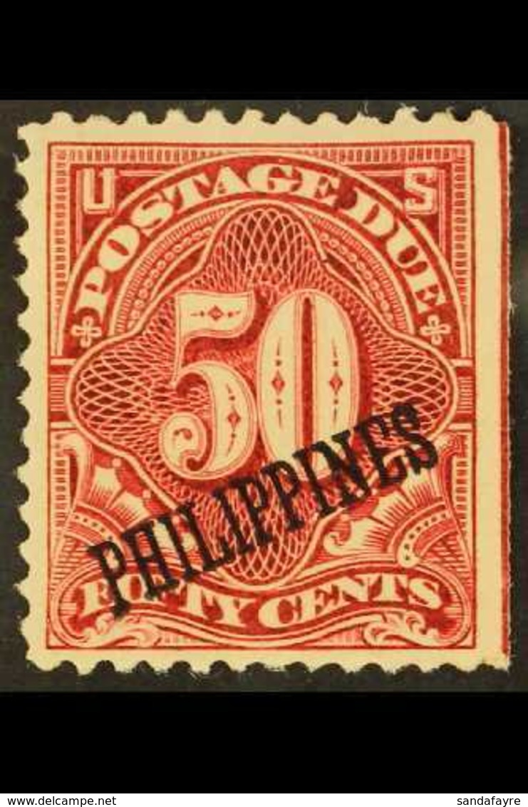 POSTAGE DUE  1899 US Administration "Philippines" Opt'd 50c Lake Postage Due, SG D274, Sc J5, Fine Mint With Right Strai - Philippines