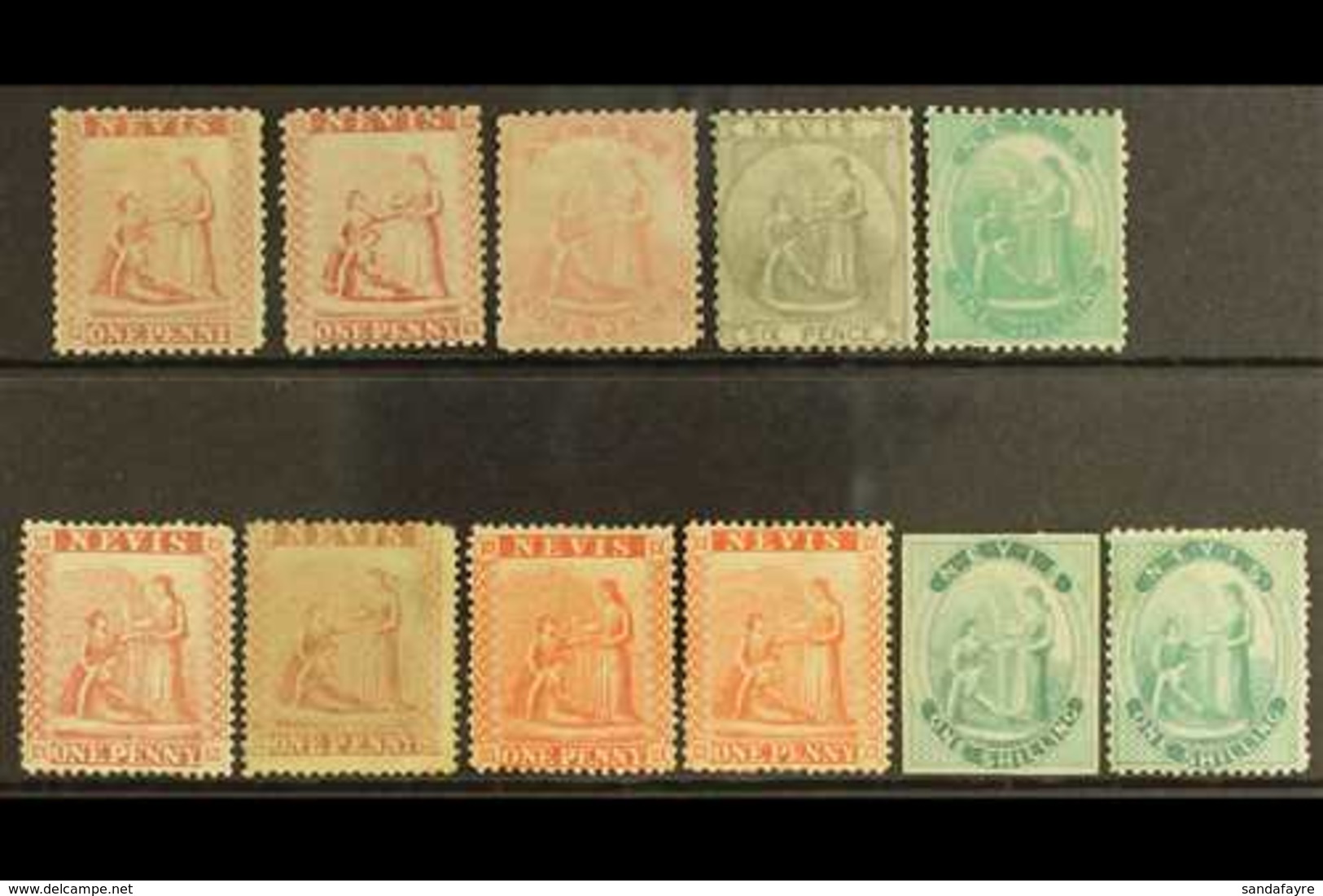 1862-76 CLASSIC ISSUES.  An Attractive Mint & Unused Range On A Stock Card. Includes 1862 Perf 13 Unused 1d (x2), 4d, 6d - St.Christopher-Nevis-Anguilla (...-1980)