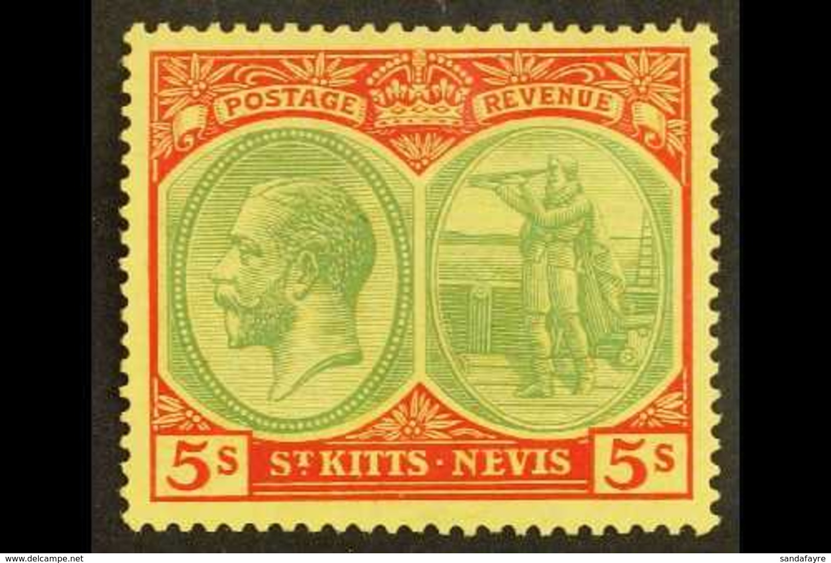 1929  5s Green And Red/yellow, SG 47c, Very Fine Mint. For More Images, Please Visit Http://www.sandafayre.com/itemdetai - St.Kitts En Nevis ( 1983-...)