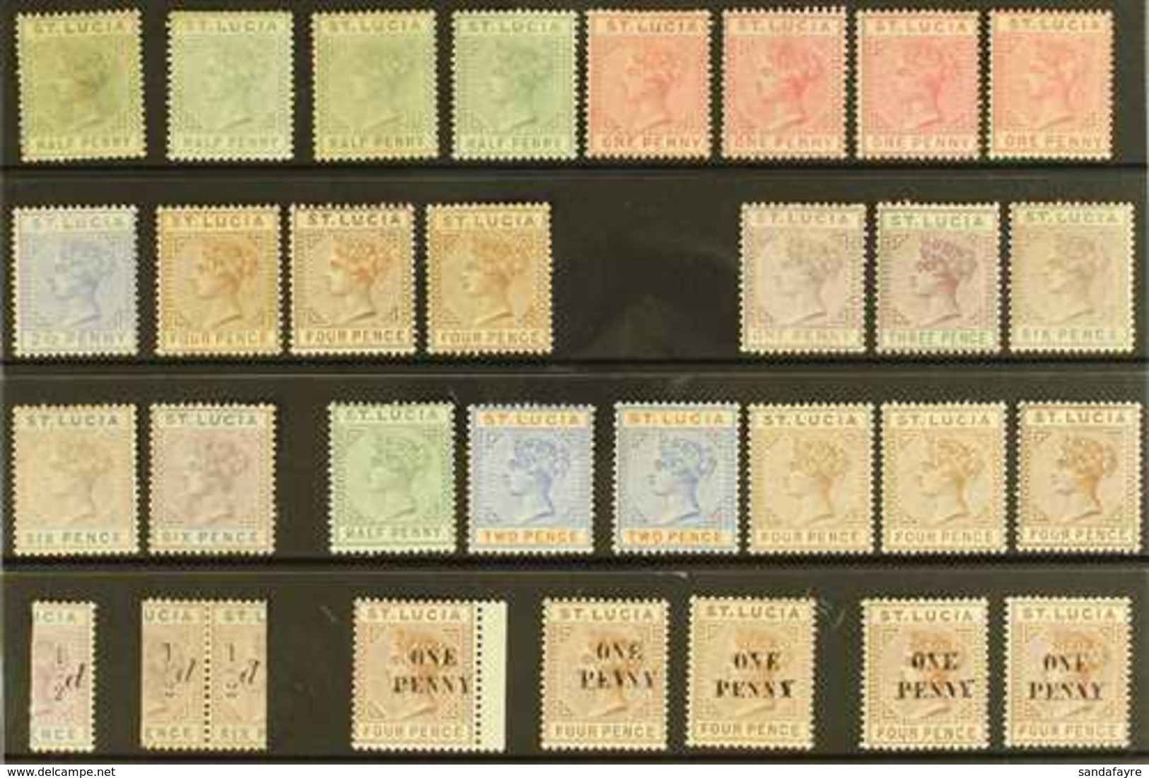 1883-1892 "TABLET" QV MINT SELECTION.  A Useful Assembly Presented On A Stock Card That Includes 1883-86 Die I ½d Green  - St.Lucia (...-1978)
