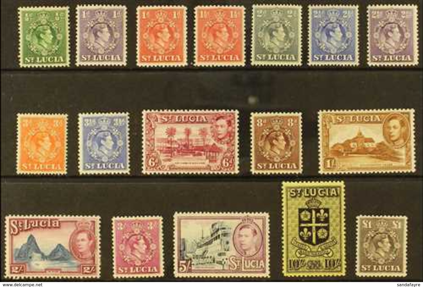 1938-48  Complete Definitive Set, SG 128a/141, Never Hinged Mint. (17 Stamps) For More Images, Please Visit Http://www.s - Ste Lucie (...-1978)
