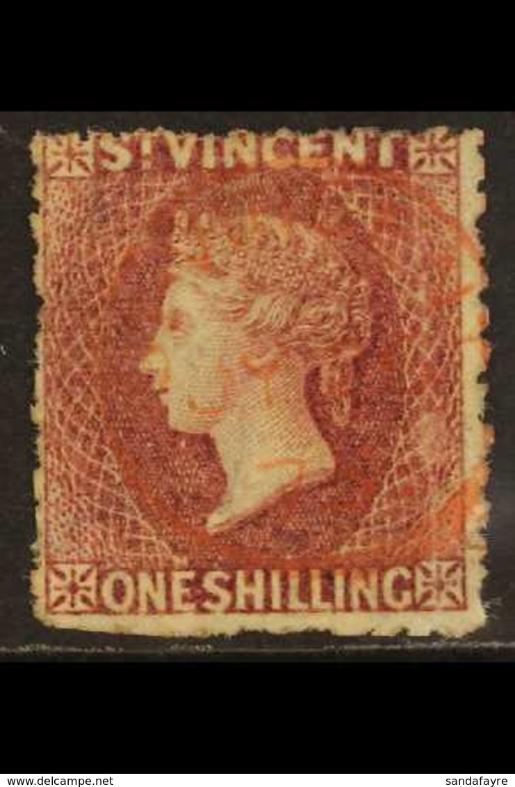 1875  1s Claret Perf 11 To 12½, SG 21, Used With Superb Almost Complete Fully Dated Cds Cancel In Red, Usual Rough Perfs - St.Vincent (...-1979)