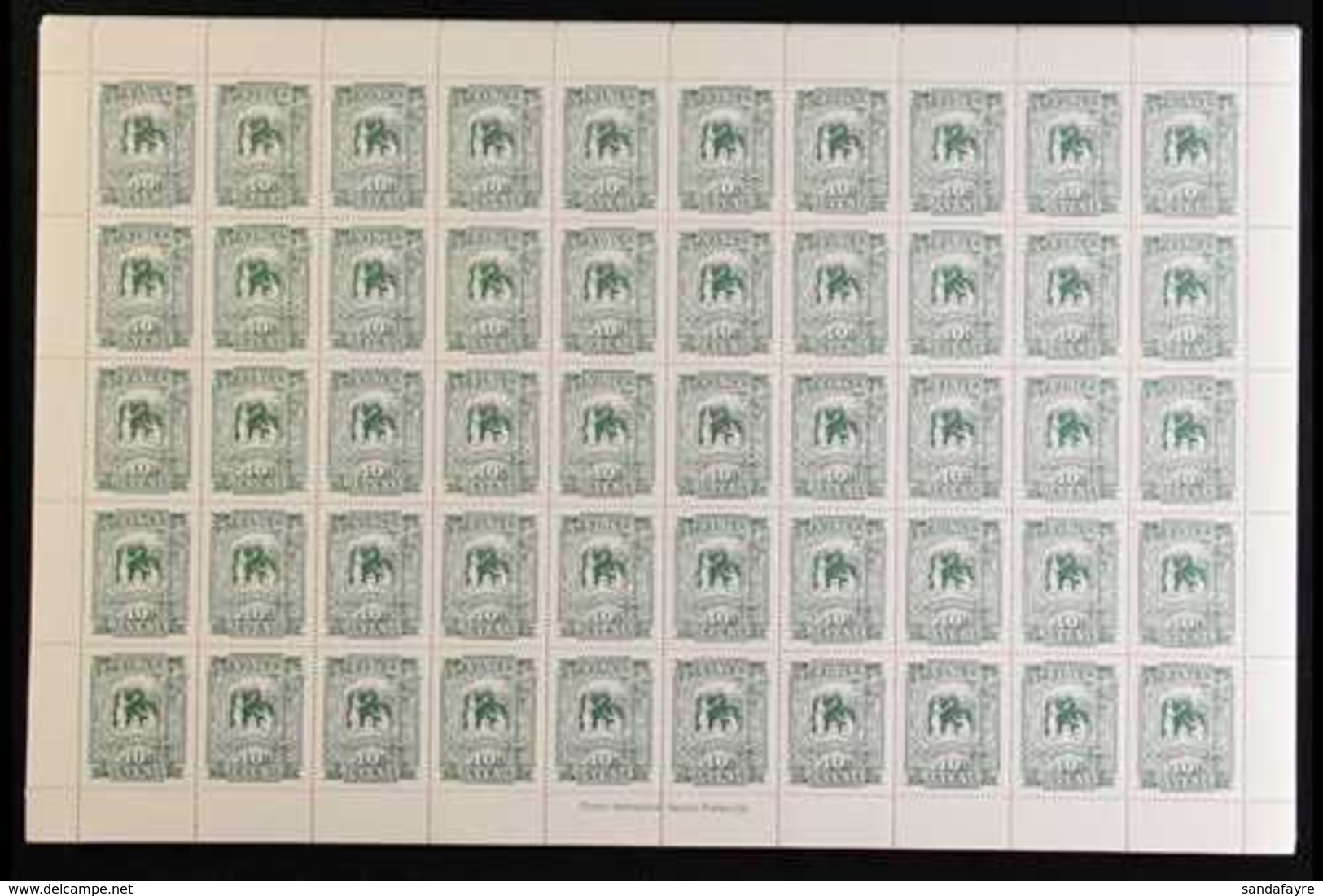 REVENUE  1995. 10c Green, Barefoot 46, 40 X COMPLETE SHEETS Of 50 Stamps, Cat £2000. Superb, Never Hinged Mint (40 X 50  - St.Vincent (...-1979)