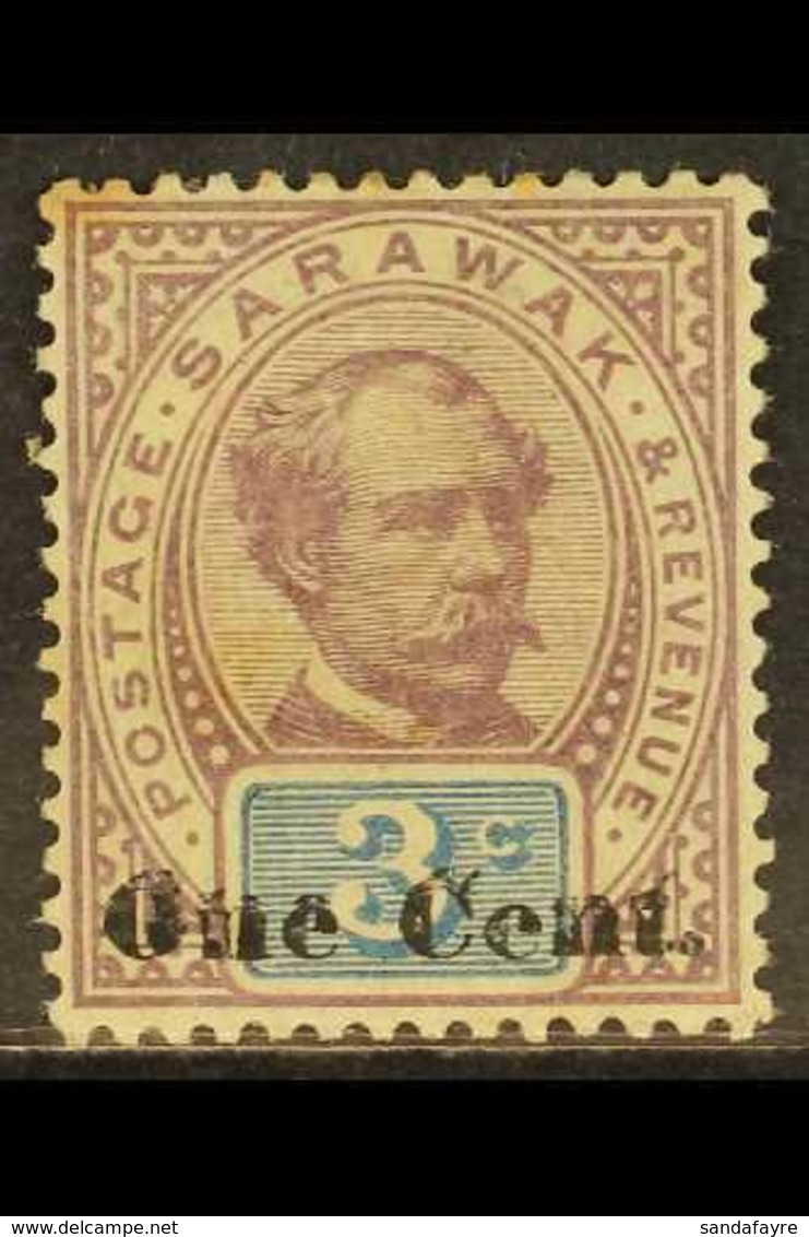 1889-92  1c On 3c Purple And Blue, Overprint Double, SG 22a, Mint With Toned Gum Showing Through At Top Left, Cat £750.  - Sarawak (...-1963)