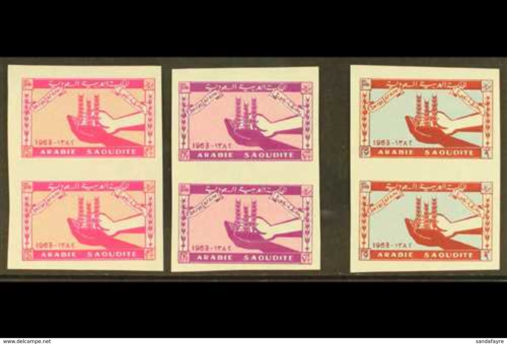 1963  Freedom From Hunger Set Complete As Vertical Imperf Pairs, SG 458/61var (Mayo 991WR/3WR), Superb Never Hinged Mint - Saudi Arabia