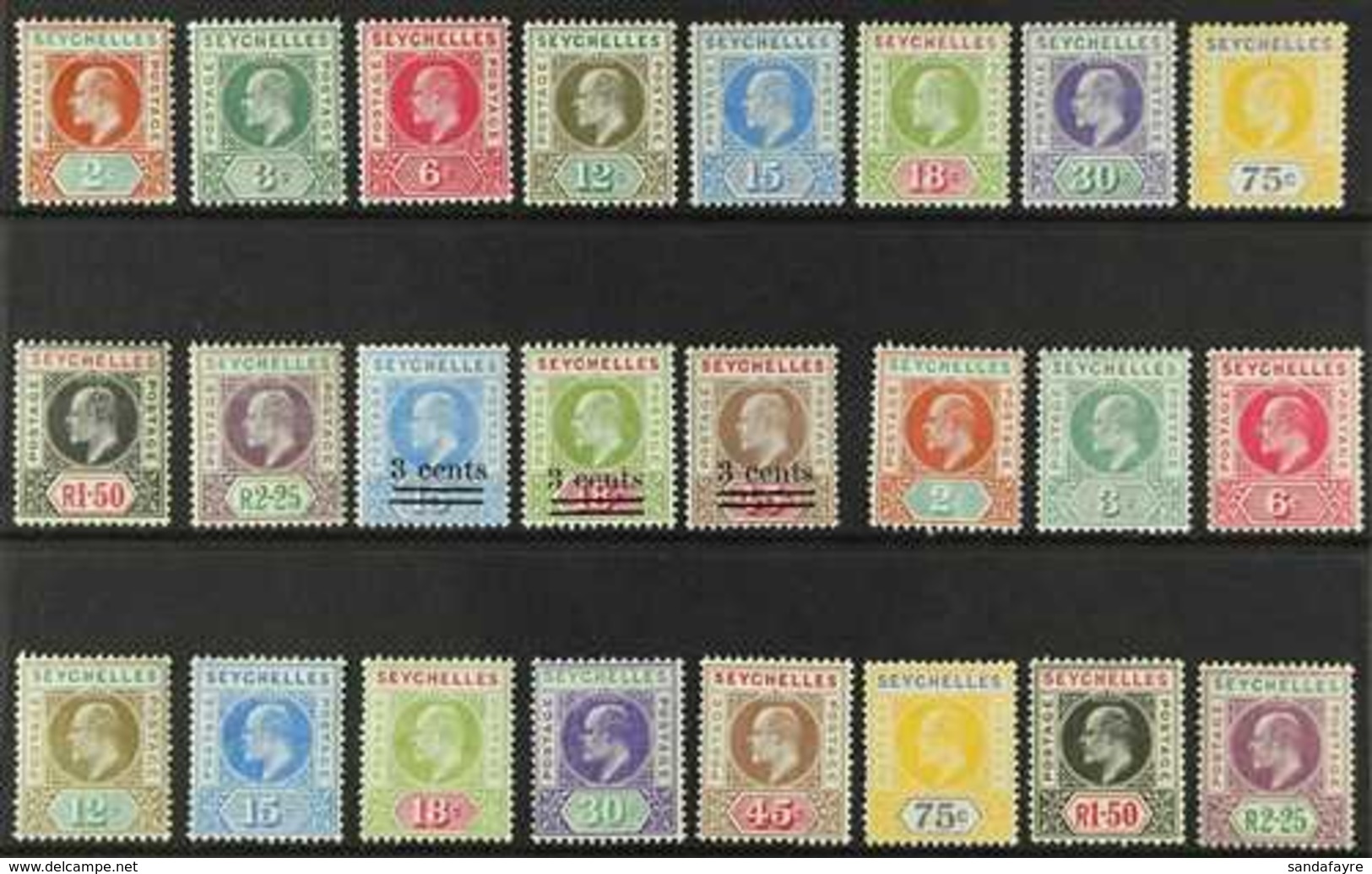 1903-1906 KEVII MINT COLLECTION  Presented On A Stock Card, Virtually Complete For "Basic" Issues That Includes The 1903 - Seychellen (...-1976)