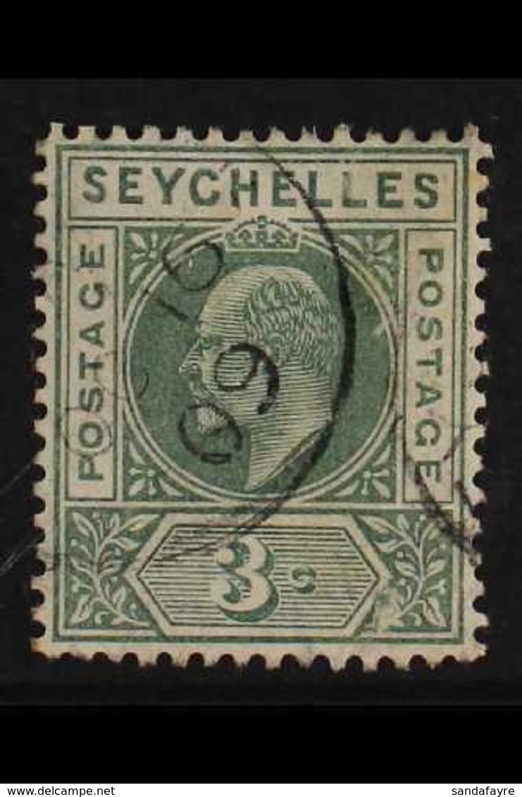 1906  3c Dull Green With SLOTTED FRAME Variety, SG 61 Var, Fine Used, Fresh. For More Images, Please Visit Http://www.sa - Seychelles (...-1976)