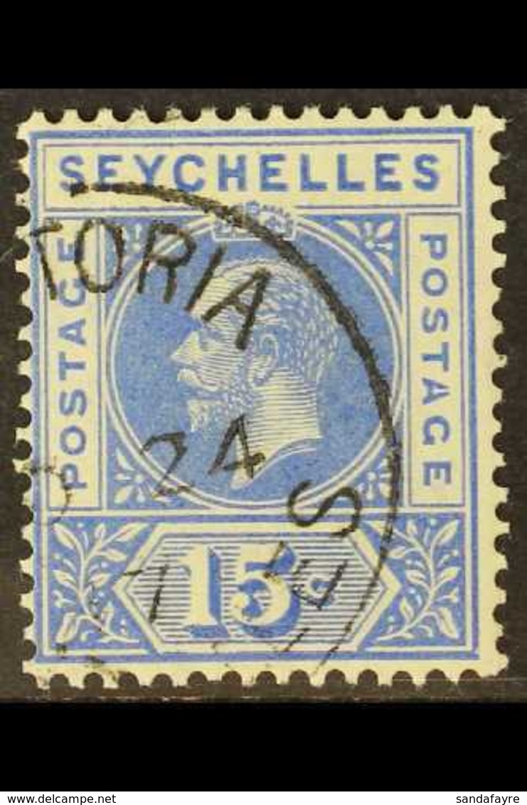 1912  15c Ultramarine, Variety SPLIT "A", SG 75a, Very Fine Cds Used. For More Images, Please Visit Http://www.sandafayr - Seychelles (...-1976)