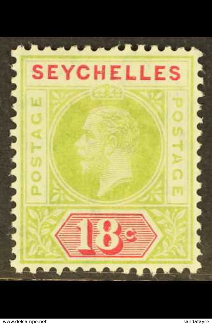 1912  18c Sage-green And Carmine, Variety SPLIT "A", SG 76a, Very Fine Mint. For More Images, Please Visit Http://www.sa - Seychelles (...-1976)