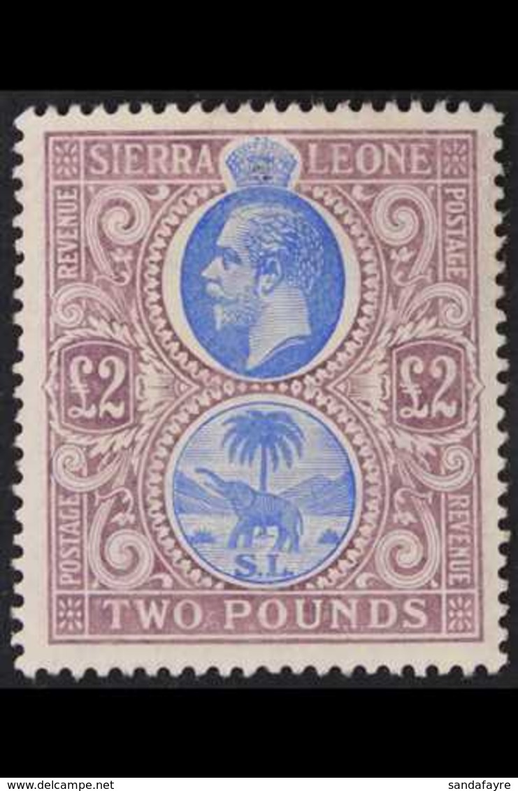 1912 - 21  £2 Blue And Dull Purple, Geo V, Elephant And Palm, Wmk MCA, SG 129, Mint. Superb Fresh Appearance, Small Area - Sierra Leone (...-1960)