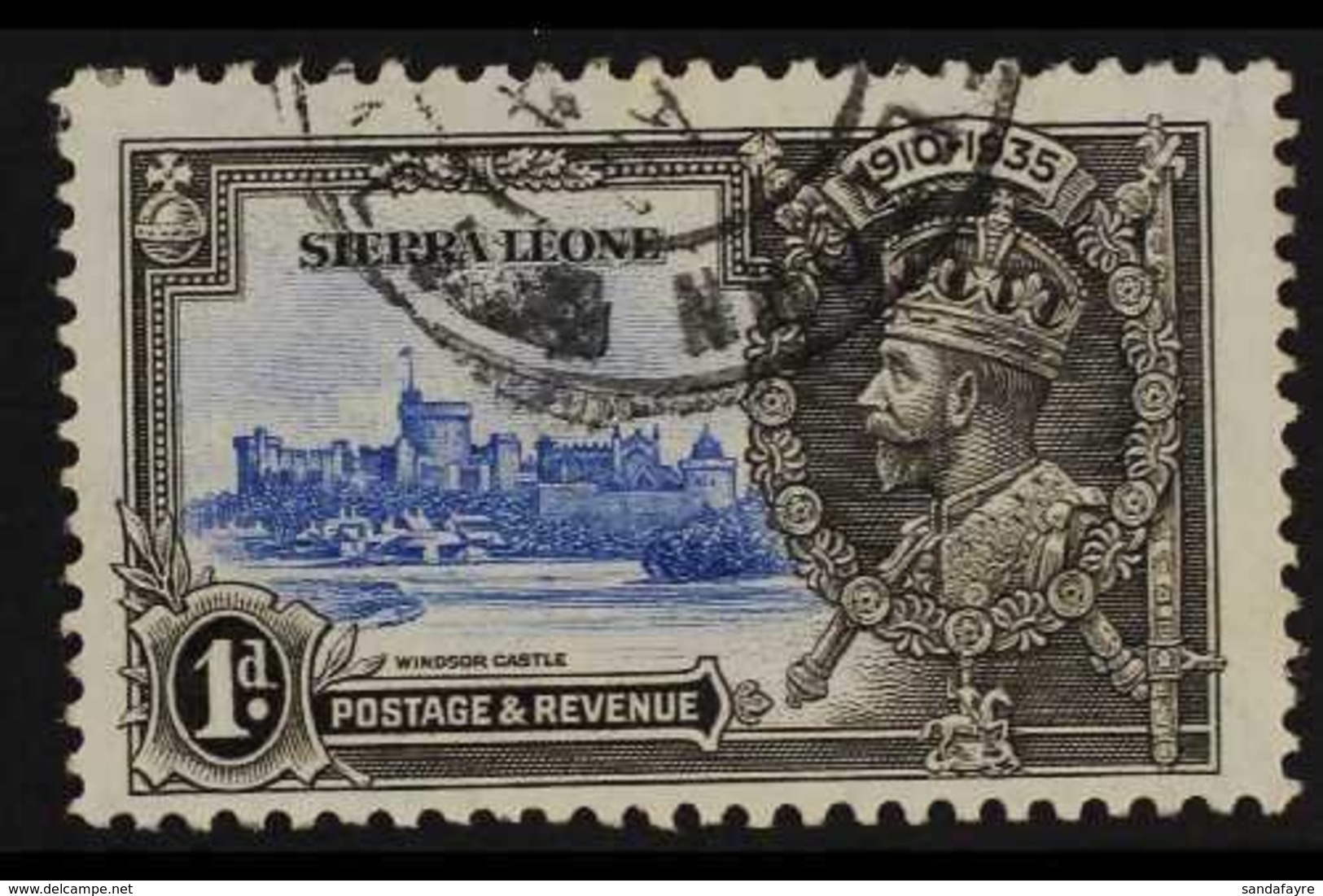 1935  1d Ultramarine And Grey Black, Silver Jubilee, Variety " Short Extra Flagstaff", SG 181b, Superb Used. For More Im - Sierra Leone (...-1960)