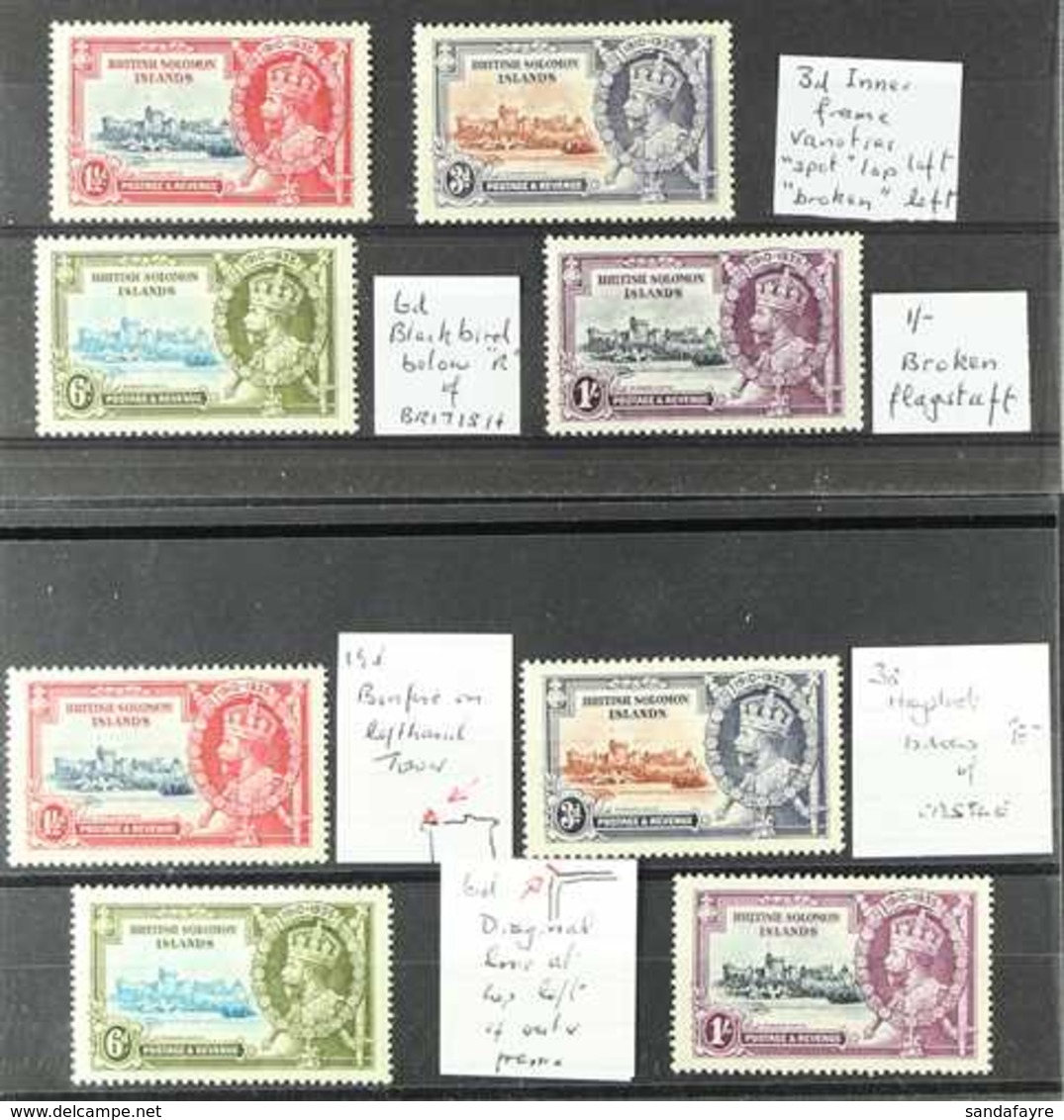 1935  Silver Jubilee, SG 53/56, Two Complete Sets Showing Identified MINOR VARIETIES, Fine Mint (8 Stamps) For More Imag - Salomonseilanden (...-1978)