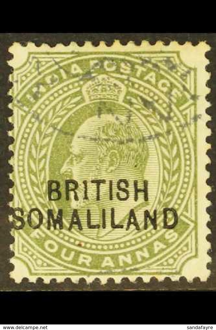 1903  4a Olive "BR1TISH", SG 29a, Fine Used. For More Images, Please Visit Http://www.sandafayre.com/itemdetails.aspx?s= - Somaliland (Protectorat ...-1959)