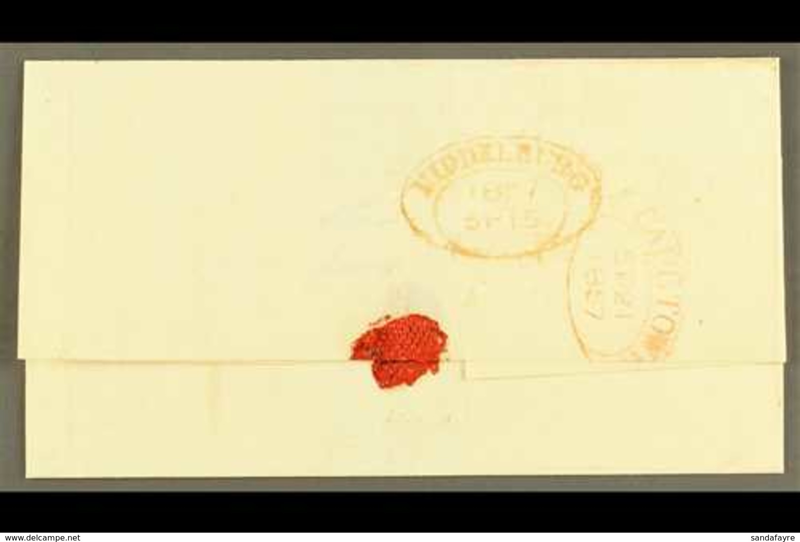 CAPE OF GOOD HOPE  1857 (15 Sept) EL To Cape Town With Very Fine Red "MIDDLEBURG" Dated Oval Handstamp With Similar Cape - Non Classés