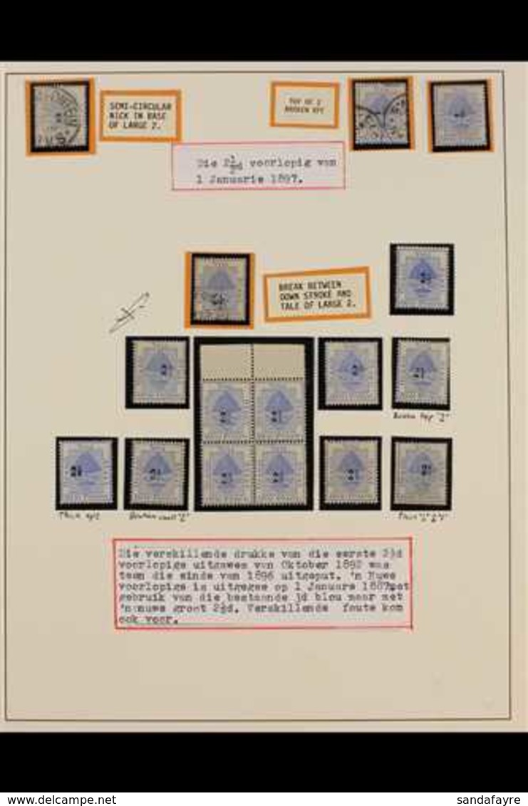 ORANGE FREE STATE  1897 2½d On 3d Ultramarine Surcharge, SG 83, Small Study Collection In Hingeless Mounts On A Page, In - Zonder Classificatie