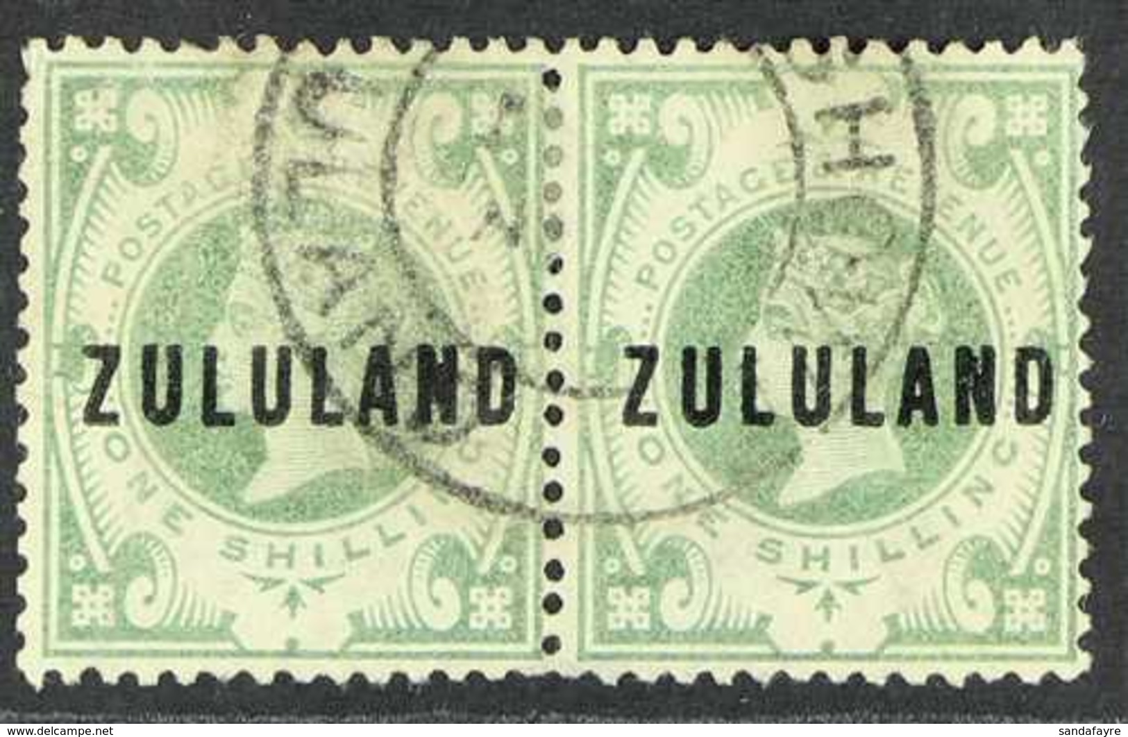 ZULULAND  1888-93 1s Dull Green Overprint, SG 10, Used Horizontal PAIR With Central "Enshowe" Cds Cancel, Very Scarce. ( - Zonder Classificatie