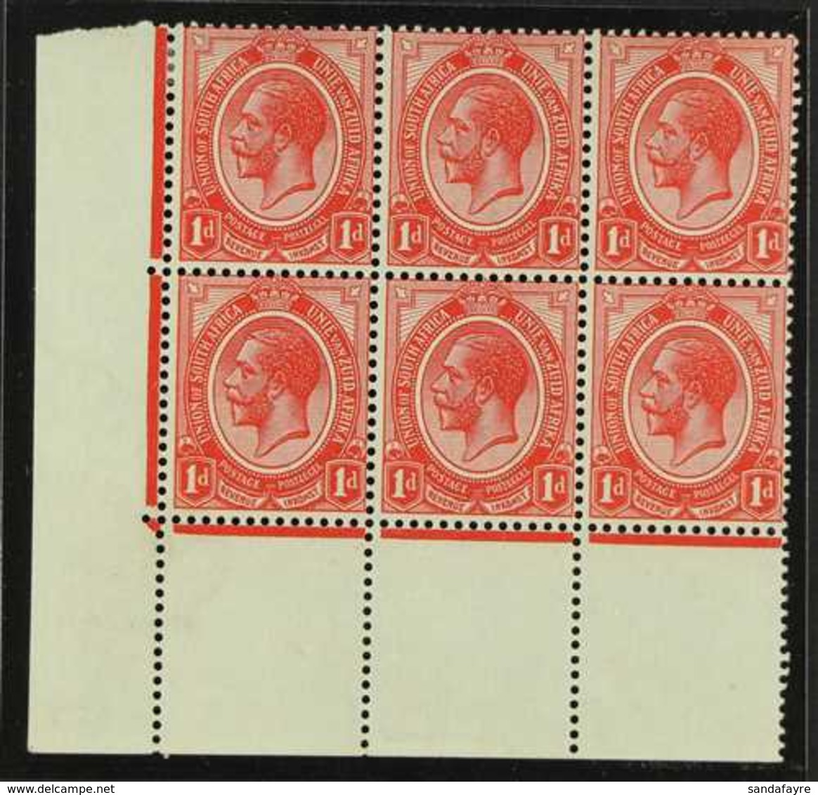 1913-24  1d Rose-red, Plate 1b Lower Left Corner Block Of 6 (no Control Number), Reversed Perf, SG 3, Very Fine Mint, Hi - Non Classés