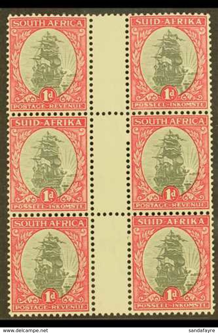 1933-48  1d Grey & Carmine, Perf.13½x14 Gutter Block Of 6, Watermark Upright, SG 56d, Never Hinged Mint. For More Images - Zonder Classificatie