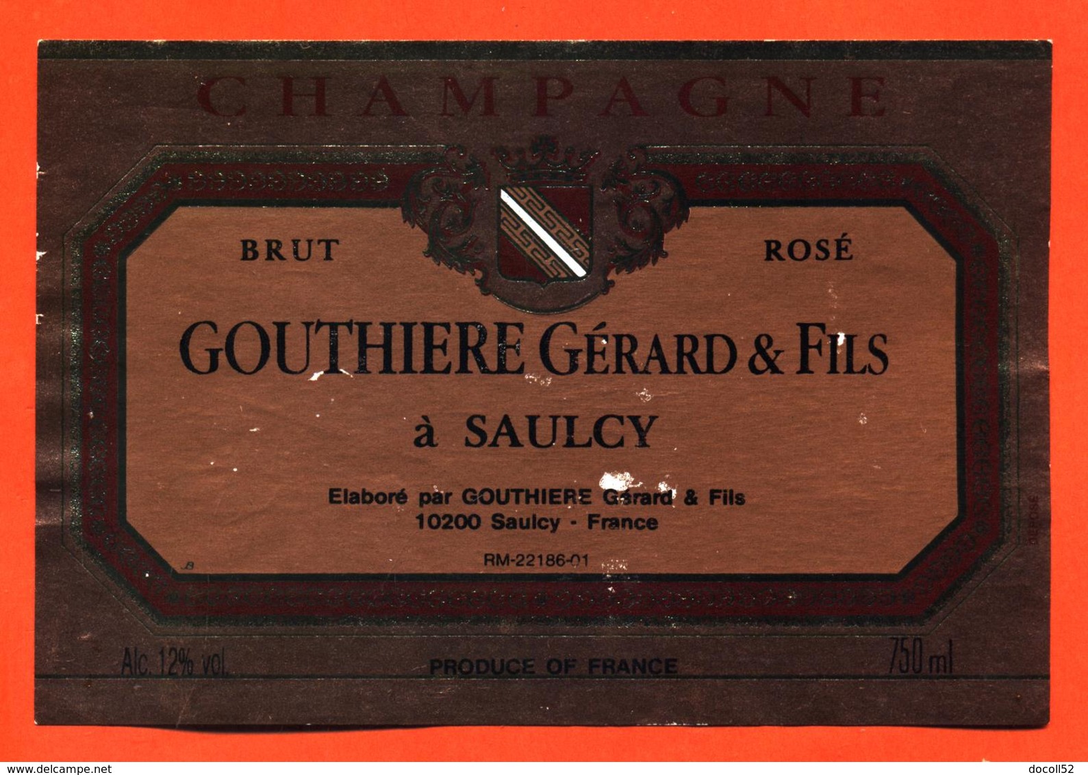 étiquette De Champagne Brut Rosé Gouthière Gérard Et Fils à Saulcy - 75 Cl - Champagner