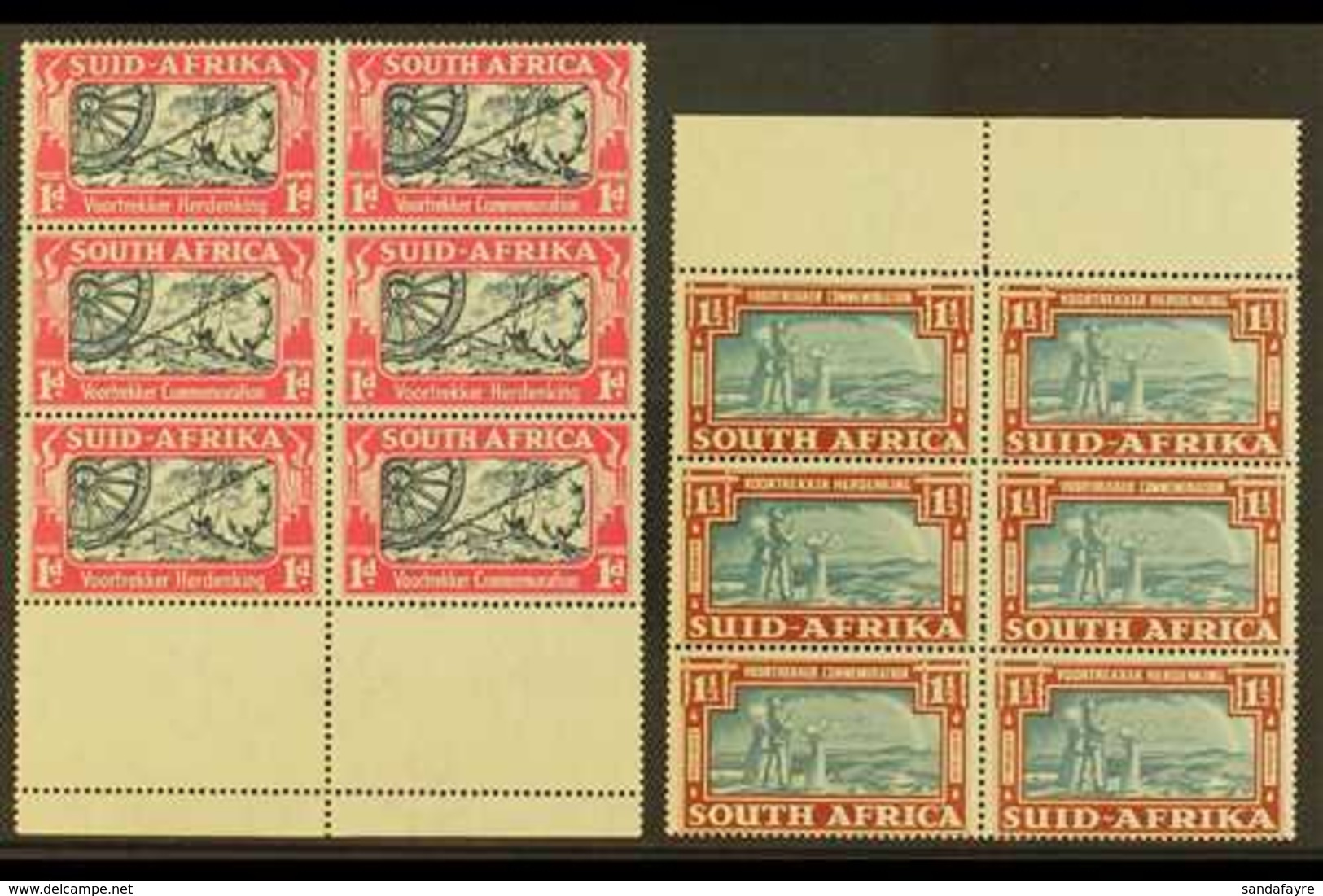 1938  Voortrekker Commemoration Set, SG 80/81, Never Hinged Mint Marginal Blocks Of 6. (12 Stamps) For More Images, Plea - Zonder Classificatie