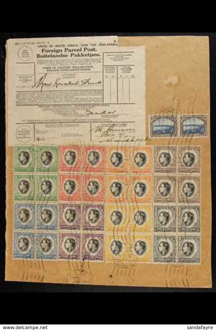 1937  Large Parcel Front Piece Bearing 'Foreign Parcel Post' Label And 1931 6d Pair & 1937 Coronation Set Blocks Of 4 Ti - Afrique Du Sud-Ouest (1923-1990)