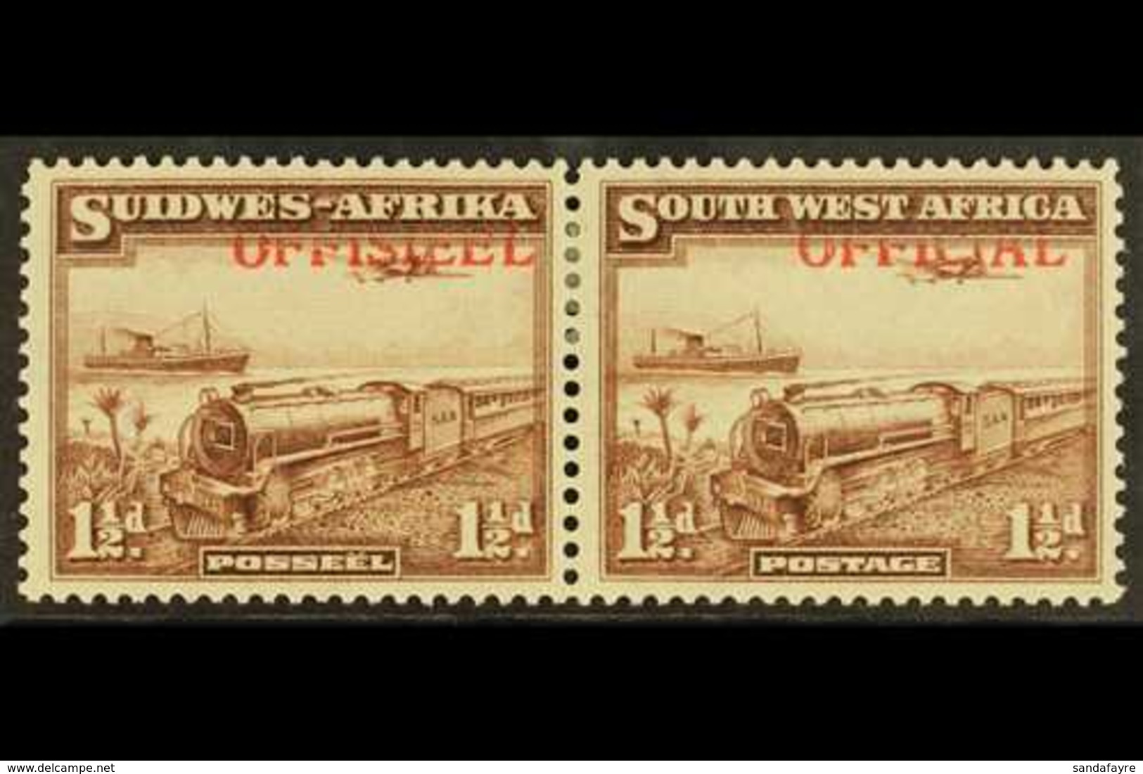 OFFICIALS  1945-50 1½d Ovpt Shifted Top Right SG O20 (SACC 20b), Very Fine Mint Pair. For More Images, Please Visit Http - Afrique Du Sud-Ouest (1923-1990)