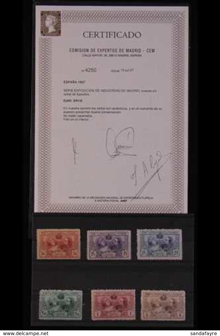 1907  Madrid Industrial Exhibition Unissued Set, Edifil SR1/6, Never Hinged Mint With CEM Certificate (6 Stamps) For Mor - Autres & Non Classés