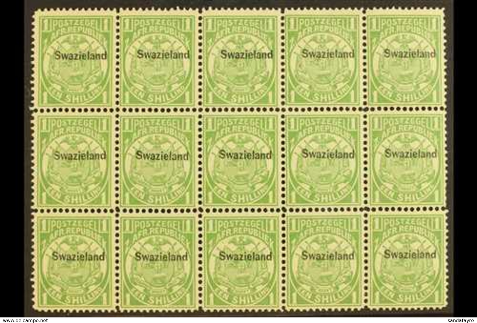 1889-90  1s Green, SG 3, Reprint Block Of 15 Stamps. Never Hinged Mint For More Images, Please Visit Http://www.sandafay - Swaziland (...-1967)