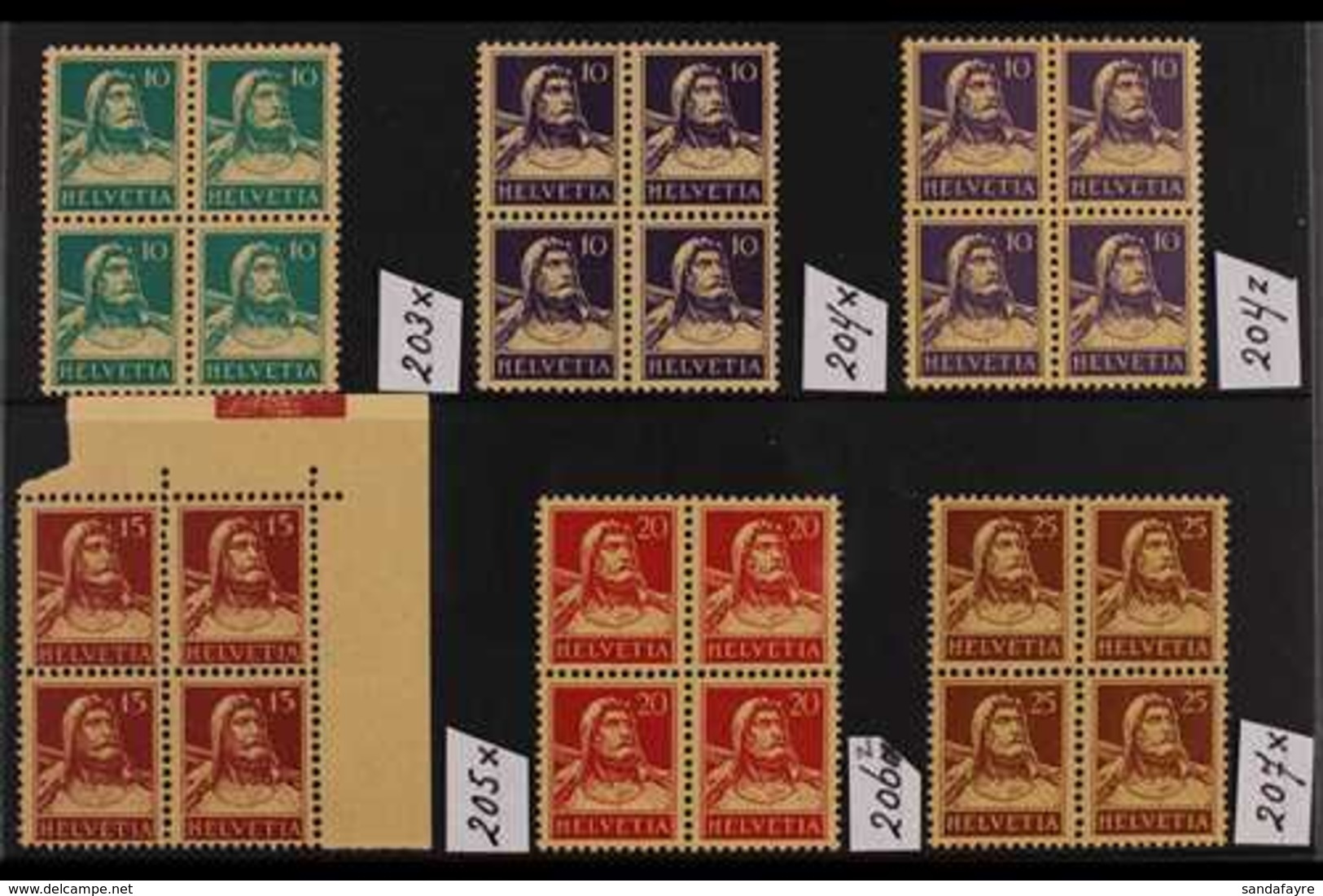 1924-33 WILLIAM TELL NHM BLOCKS OF 4.  An All Different Range On A Stock Card, Normal & Grilled gum Examples, Values To  - Autres & Non Classés