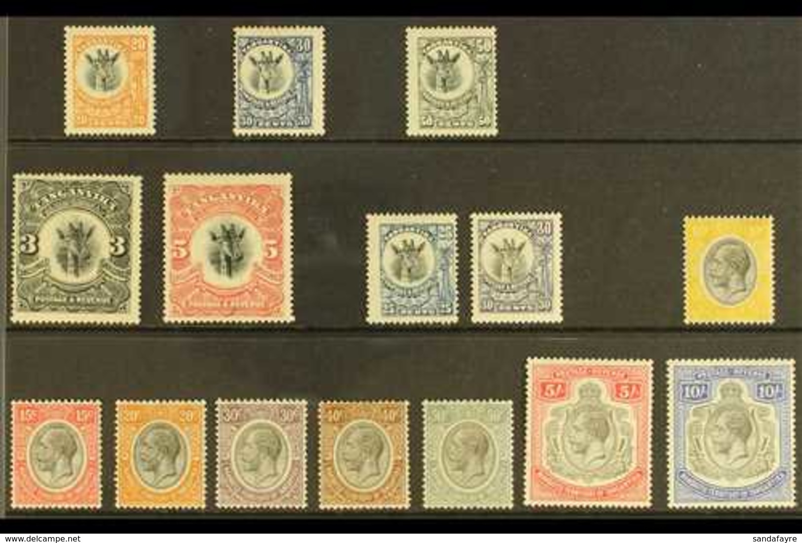 1922-31 ALL DIFFERENT MINT SELECTION  Presented On A Stock Card & Includes 1922-24 "Giraffe" 20c, 30c & 50c, P14 Wmk Sid - Tanganyika (...-1932)