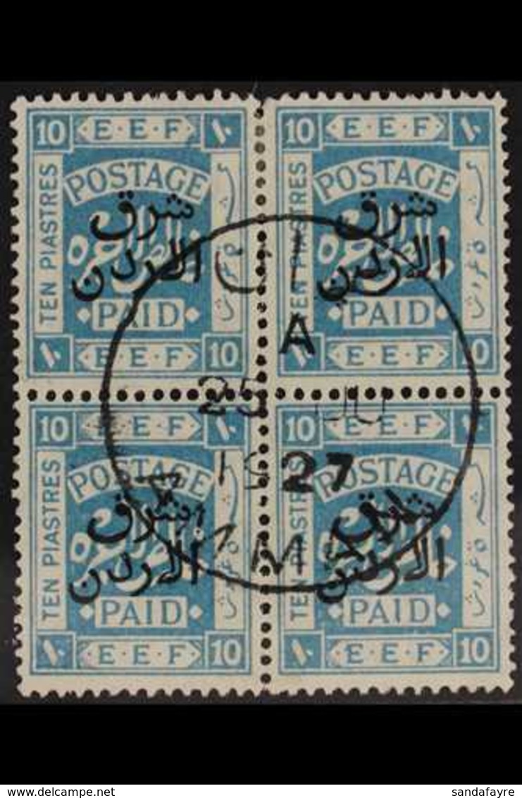 1925-26  10p Light Blue "East Of The Jordan" Overprint Perf 14, SG 156, Superb Cds Used BLOCK Of 4 Cancelled By Upright  - Jordanië