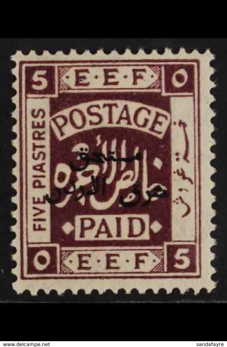 POSTAGE DUE  1925 5p Deep Purple Overprint Perf 15x14, SG D164a, Very Fine Mint, Fresh. For More Images, Please Visit Ht - Jordanië